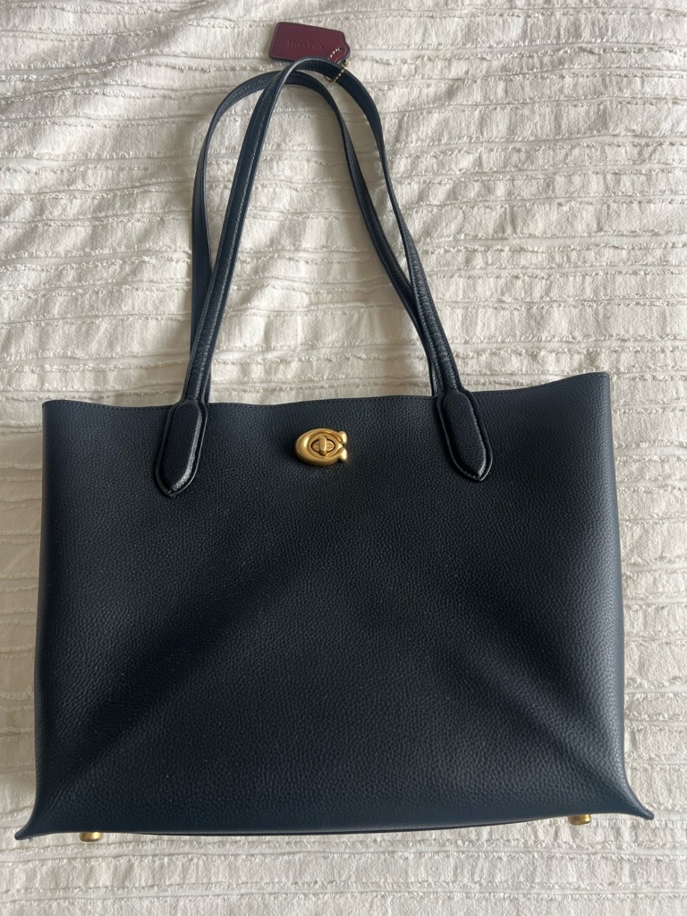 Coach Black Leather Willow Tote with Gold Turn-Lock